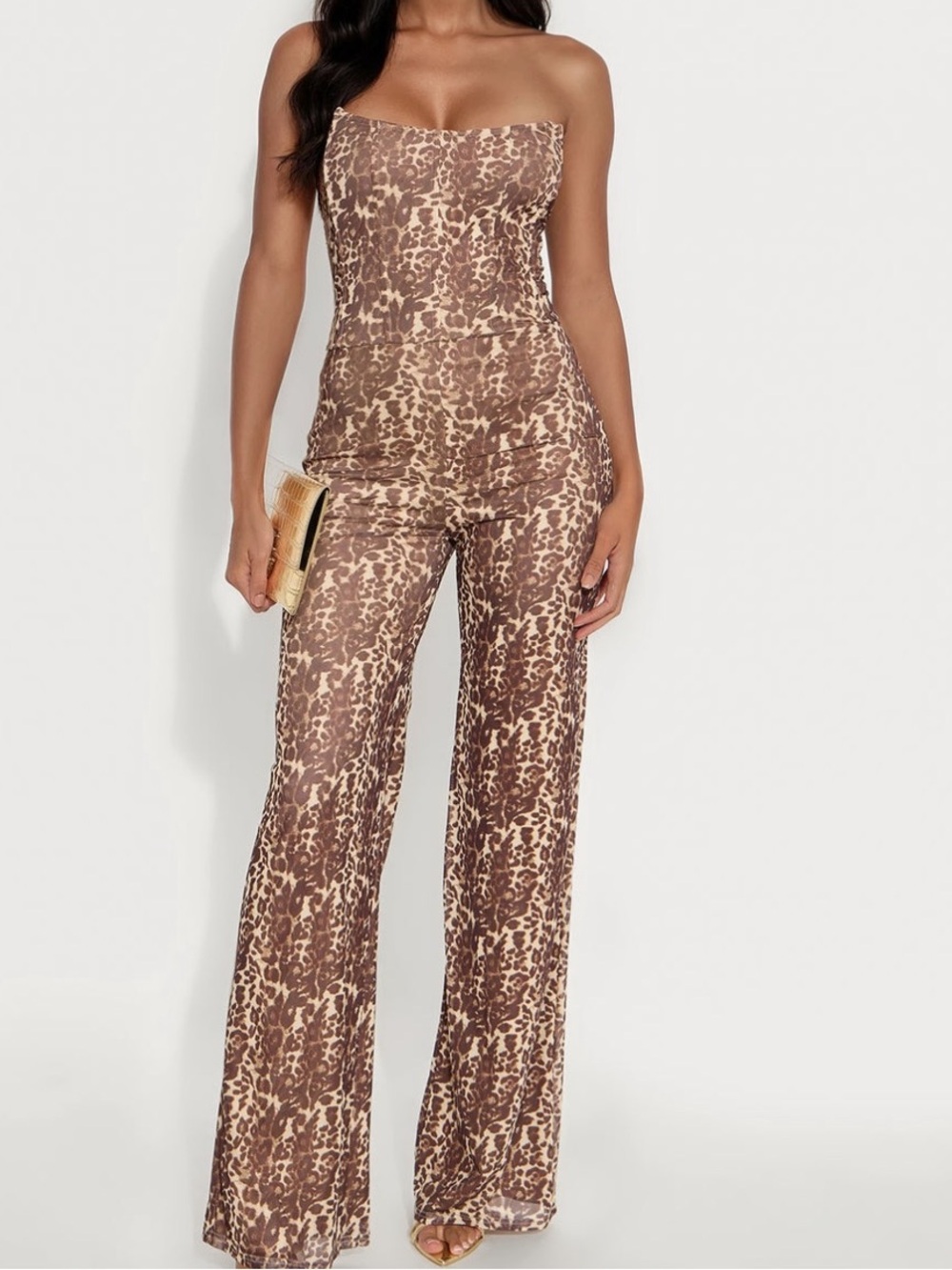 New Fashion Nova Leopard Print Strapless Corset Jumpsuit - Brown Size Med